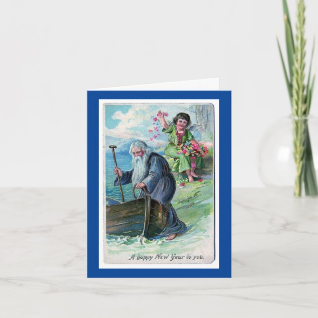 Festividades Cartão de Boas Festas de Ano Novo Vintage (Frente)