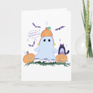 Festividades Cartão de Boas Festas de Fantasma Engraçado e Gato