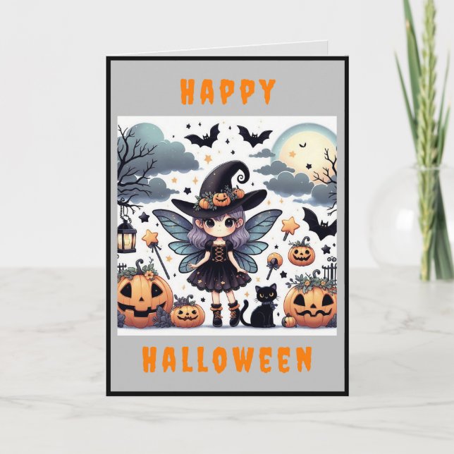 Festividades Cartão de Boas Festas de Halloween Witchy & Cute ( (Frente)