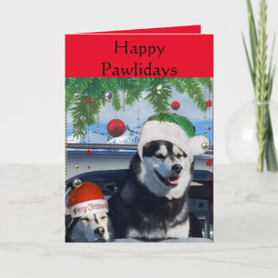Festividades Cartão de Boas Festas de Huskies Fofos