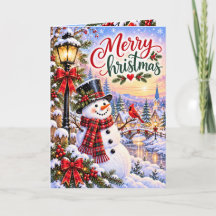 Cartão de Boas Festas de Natal com Boneco de Neve