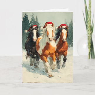 Festividades Cartão de Boas Festas de Natal com Cavalos