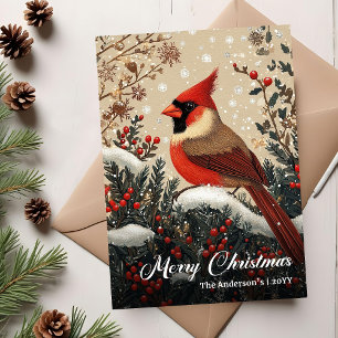Festividades Cartão de Boas Festas de Natal com Pássaro Nostálg