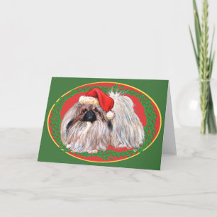 Festividades Cartão de Boas Festas de Natal com Pekingese