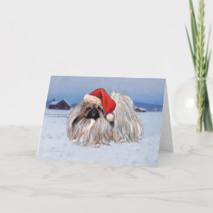 Festividades Cartão de Boas Festas de Natal com Pekingese