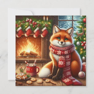Festividades Cartão de Boas Festas de Natal com Raposa