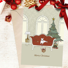 Festividades Cartão de Boas Festas de Natal Gato Branco