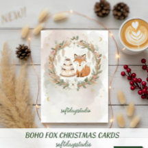 Cartão de Boas Festas de Natal Raposa Boho - Madei