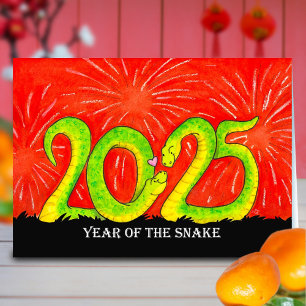 Festividades Cartão de Boas Festas do Ano da Serpente 2025