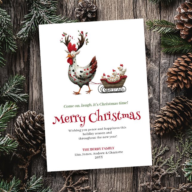 Festividades Cartão de Boas Festas Galinhas Alegres (Cheerful Chickens Quirky Christmas Greeting Card)
