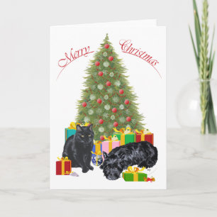 Festividades Cartão de Boas-Vindas de Terrier Escocês e Gatinho