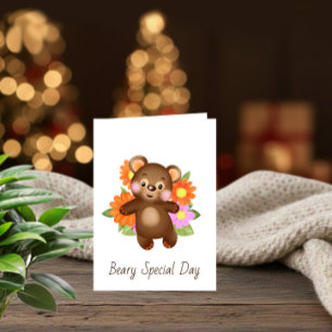 Festividades Cartão de Boas-Vindas Urso Fofo com Flores