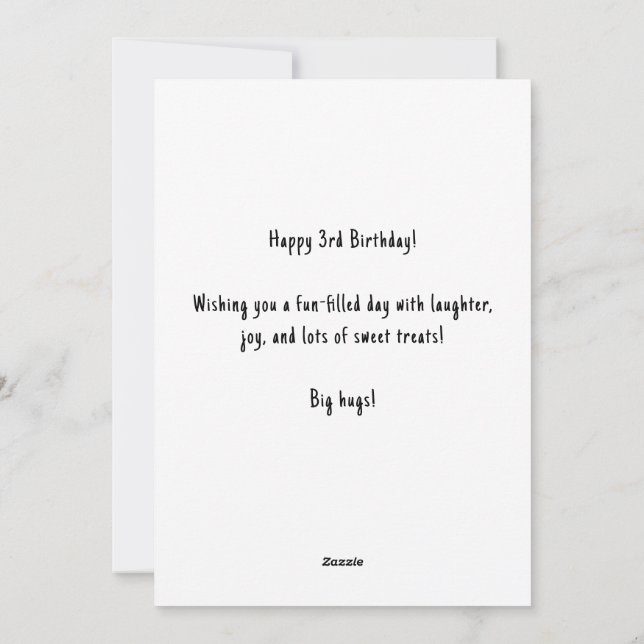 Festividades Cartão de Bolo de aniversário de 3 anos de Nome Pe (Verso)