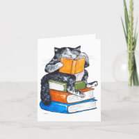 Cartão de Bom Sozinho - Gato com livros