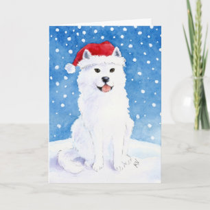 Festividades Cartão de cão para neve com samoia