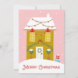 Festividades Cartão de Casa de Pão Rosa Feliz de Natal