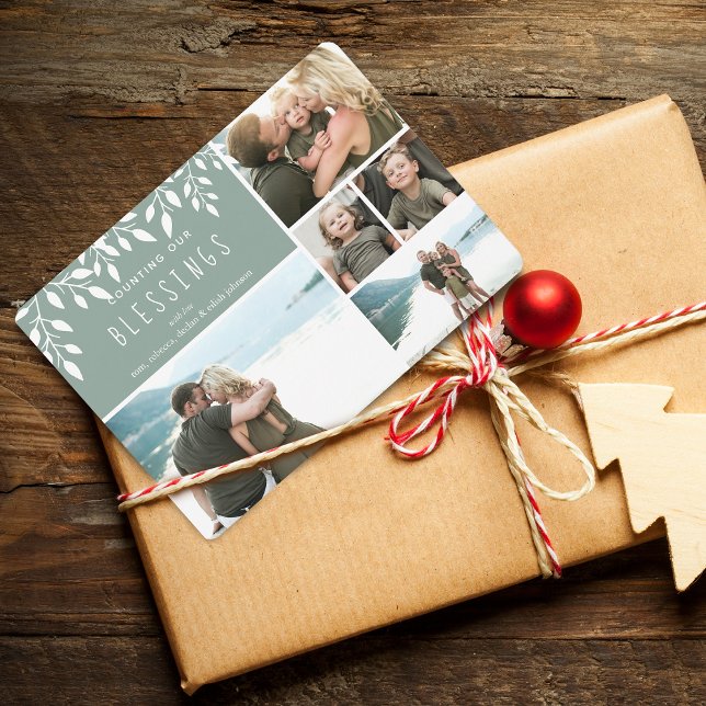 Festividades Cartão de Colagem de Fotos de Férias Contando Noss (Counting Our Blessings Holiday Photo Collage Card)