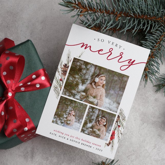 Festividades Cartão de Colagem de Fotos de Férias | Galho Rústi (Criador carregado)