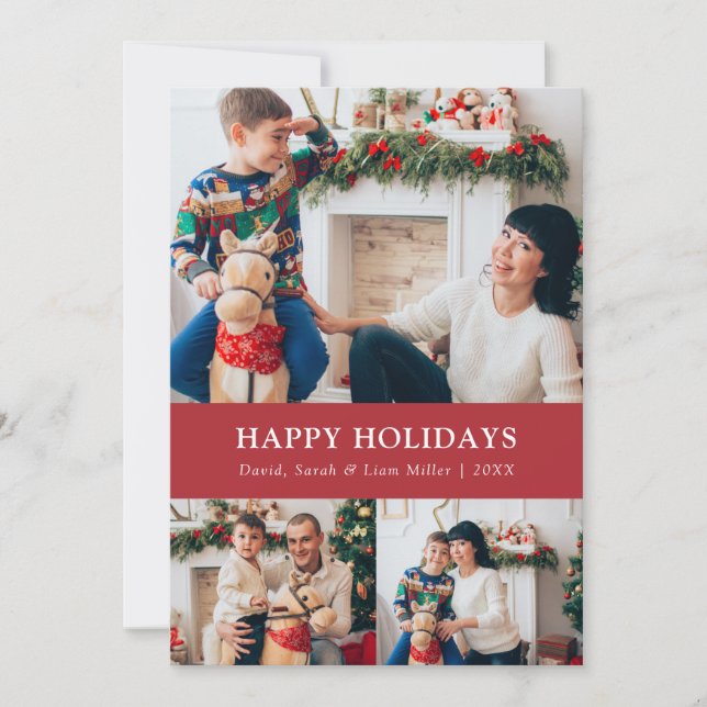 Festividades Cartão de Colagem de Fotos de Natal Vermelho (Frente)