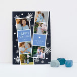 Festividades Cartão de Colagem de Fotos de Neve Photobooth Hanu<br><div class="desc">O cartão com fotos Chanucá bonito apresenta duas faixas de fotos, cada uma com três fotos e um painel de texto azul, para um total de seis fotos. Personalize com o ano e o seu nome ou nomes familiares em caracteres brancos, festivos e brancos, sobre um fundo azul marinho, pontilhado...</div>