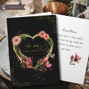 Festividades Cartão de Condolências Floral Preto e Dourado Eleg