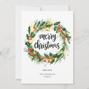 Festividades Cartão de Coroa de Natal em Aquarela Elegante Ve
