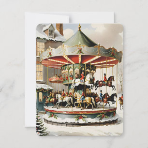 Festividades cartão de design carrossel vintage de natal