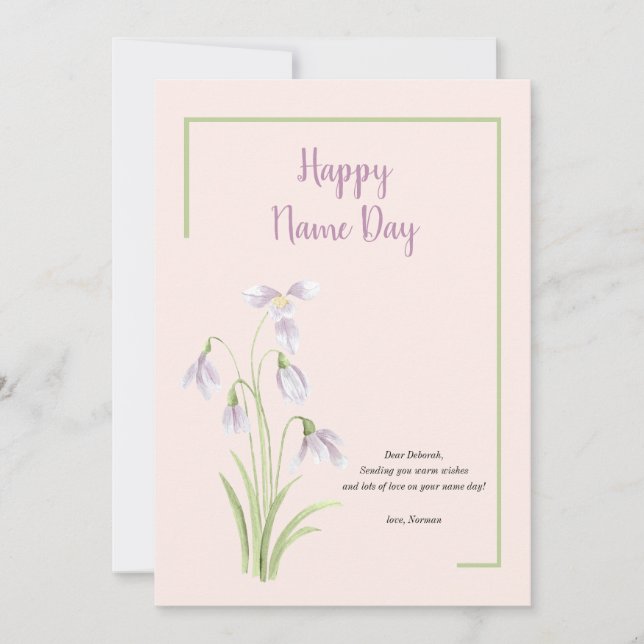 Festividades Cartão de Dia com Nome Floral de Neve (Frente)