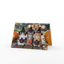 Cartão de Dia das Bruxas de Gatinho Fofo