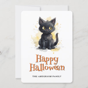 Festividades Cartão de Dia das Bruxas de Gato Preto e Bonito