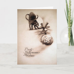 Festividades Cartão de Dia das Bruxas Vintage Creepy Cat