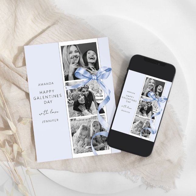 Festividades Cartão de Dia das Galentinas com Laço Azul Elegant (Criador carregado)