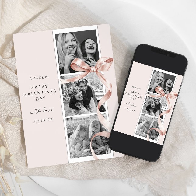 Festividades Cartão de Dia das Galentinas com Laço Bege Elegant (Criador carregado)