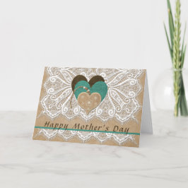 Festividades Cartão de Dia das Mães Luxuoso com Renda e Coraçõe