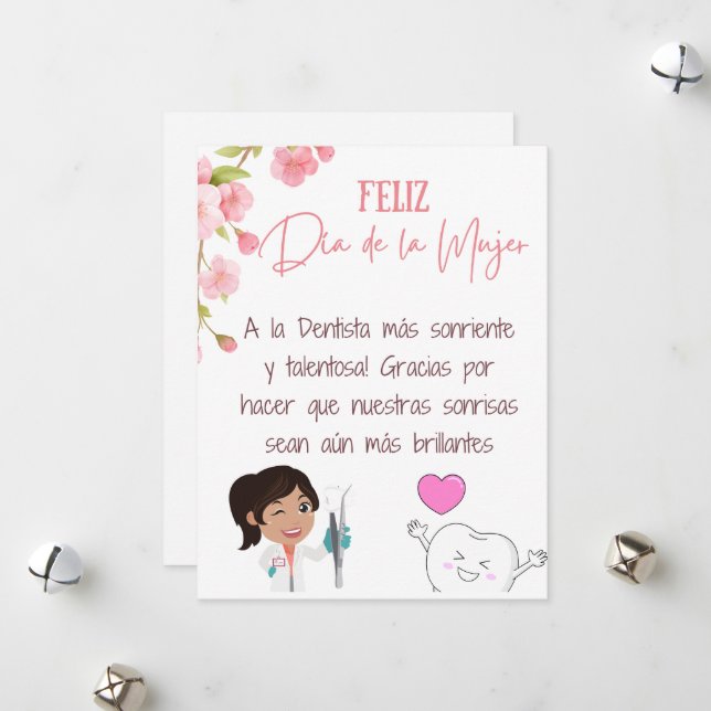 Festividades Cartão de Dia das Mulheres Feliz de Dentista Espan (Frente/Verso In Situ)