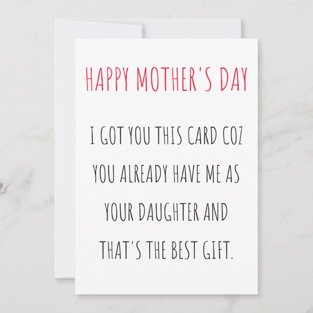 Festividades Cartão de Dia de as mães Feliz e Engraçado da filh (Frente)