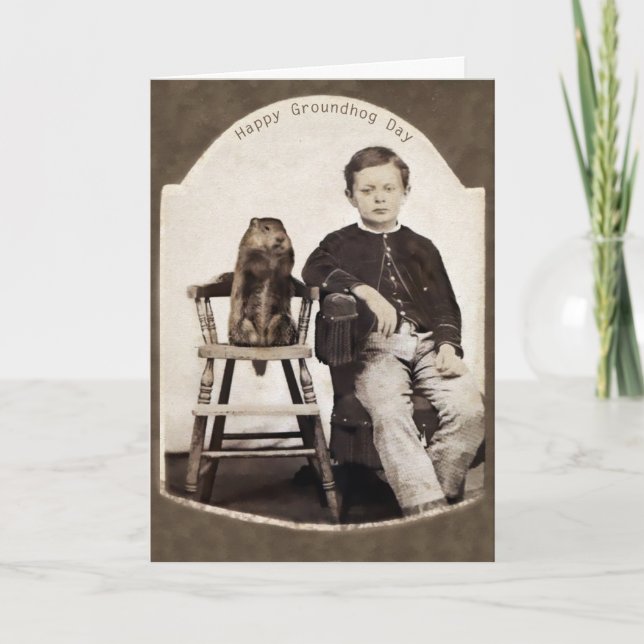 Festividades Cartão de Dia de Marmota Vintage (Frente)