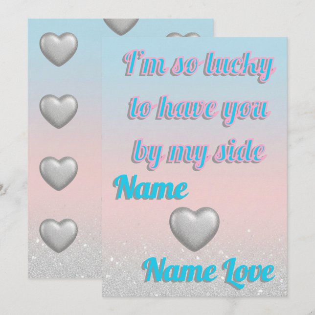 Festividades Cartão de Dia dos Namorados com Corações de Prata  (Frente/Verso)