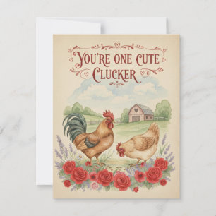 Festividades Cartão de Dia dos Namorados de Frango Vintage Cute