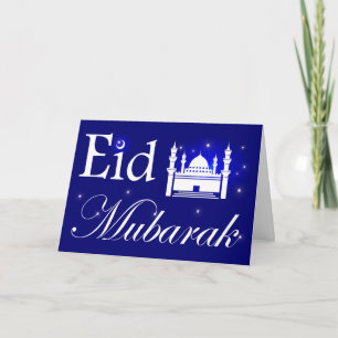 Festividades Cartão de Eid al-Fitr no azul, Eid Mubarak