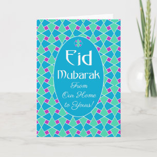 Festividades Cartão de Eid Azul, Verde e Roxo, Padrão Islâmico
