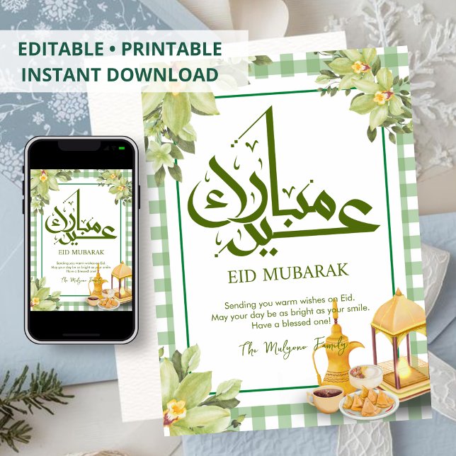 Festividades Cartão de Eid com Chá Árabe Tradicional e Lanches  (Criador carregado)