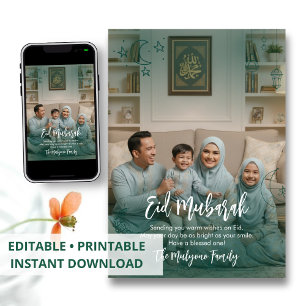Festividades Cartão de Eid Mubarak com Foto da Família e Sobrep