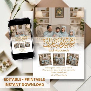 Festividades Cartão de Eid Mubarak com Foto de Família Elegante