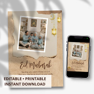 Festividades Cartão de Eid Mubarak com Foto Rústica com Foto da