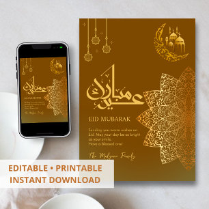 Festividades Cartão de Eid Mubarak com Mandala Floral Minimalis