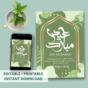 Festividades Cartão de Eid Mubarak Moderno com Arco Dourado Abs