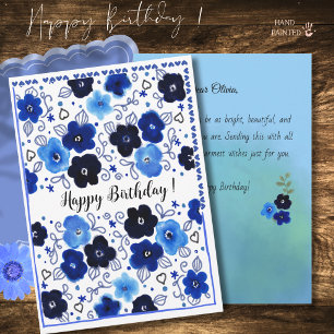 Festividades Cartão de Feliz Aniversário com Padrão Floral Azul