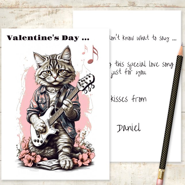 Festividades Cartão de Feliz dia de os namorados Musical Cat Lo (A romantic Valentine's Day card featuring a cute kitty singing love songs while playing guitar)