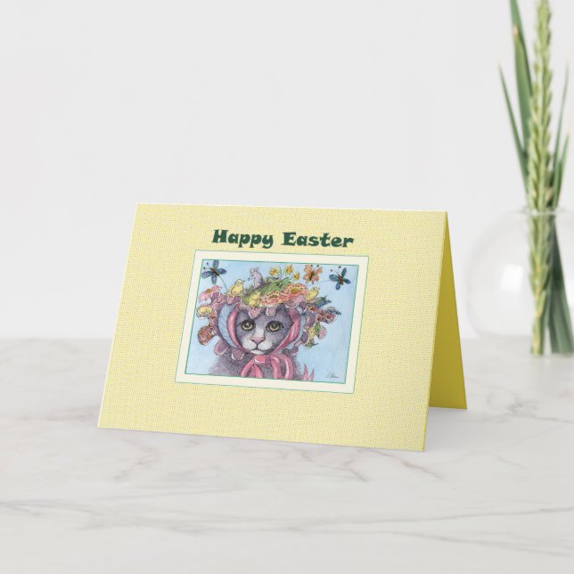 Festividades Cartão de felz pascoa, gato numa tampa de Páscoa (Frente)